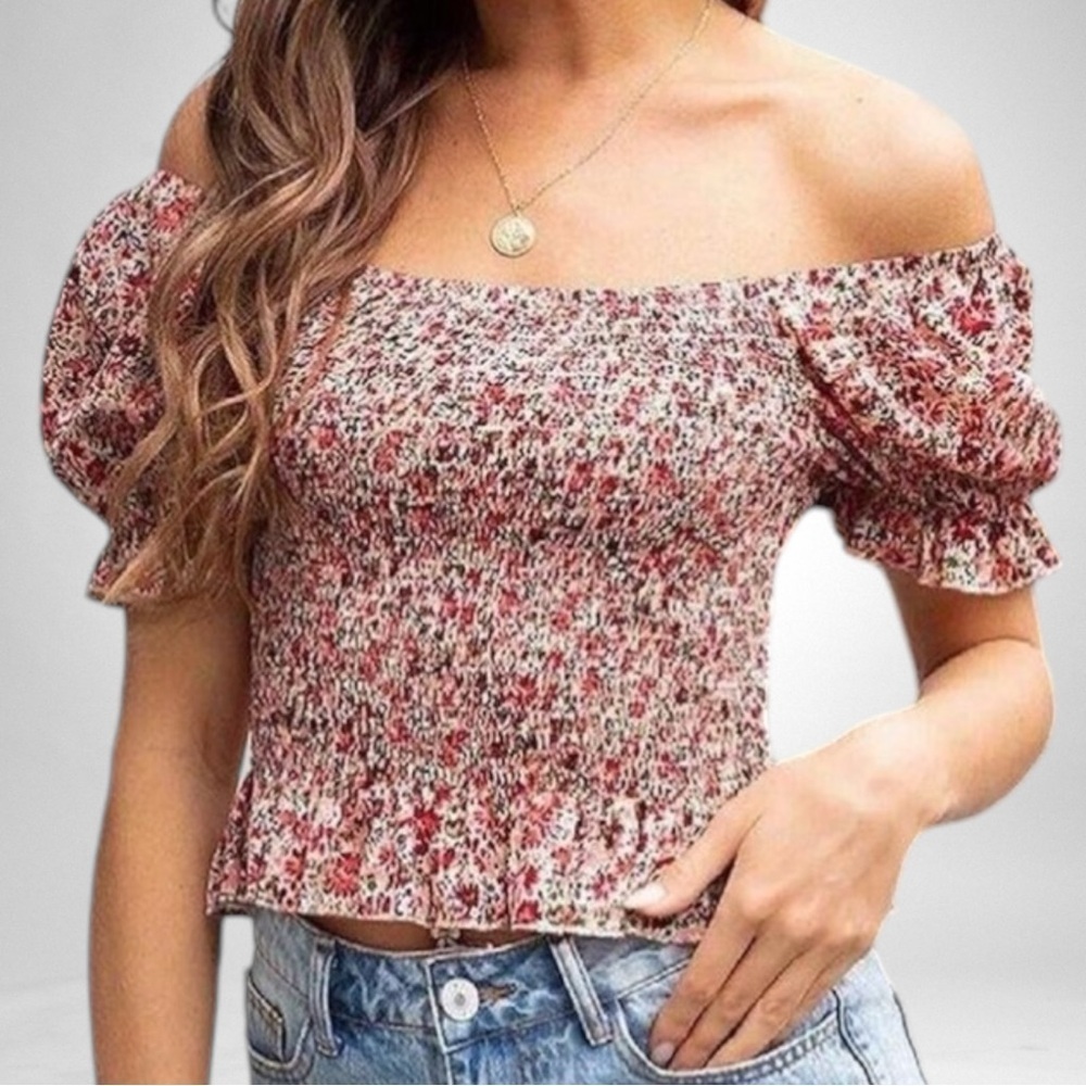 Code Mode Floral Off Shoulder Smocked Blouse SZ L